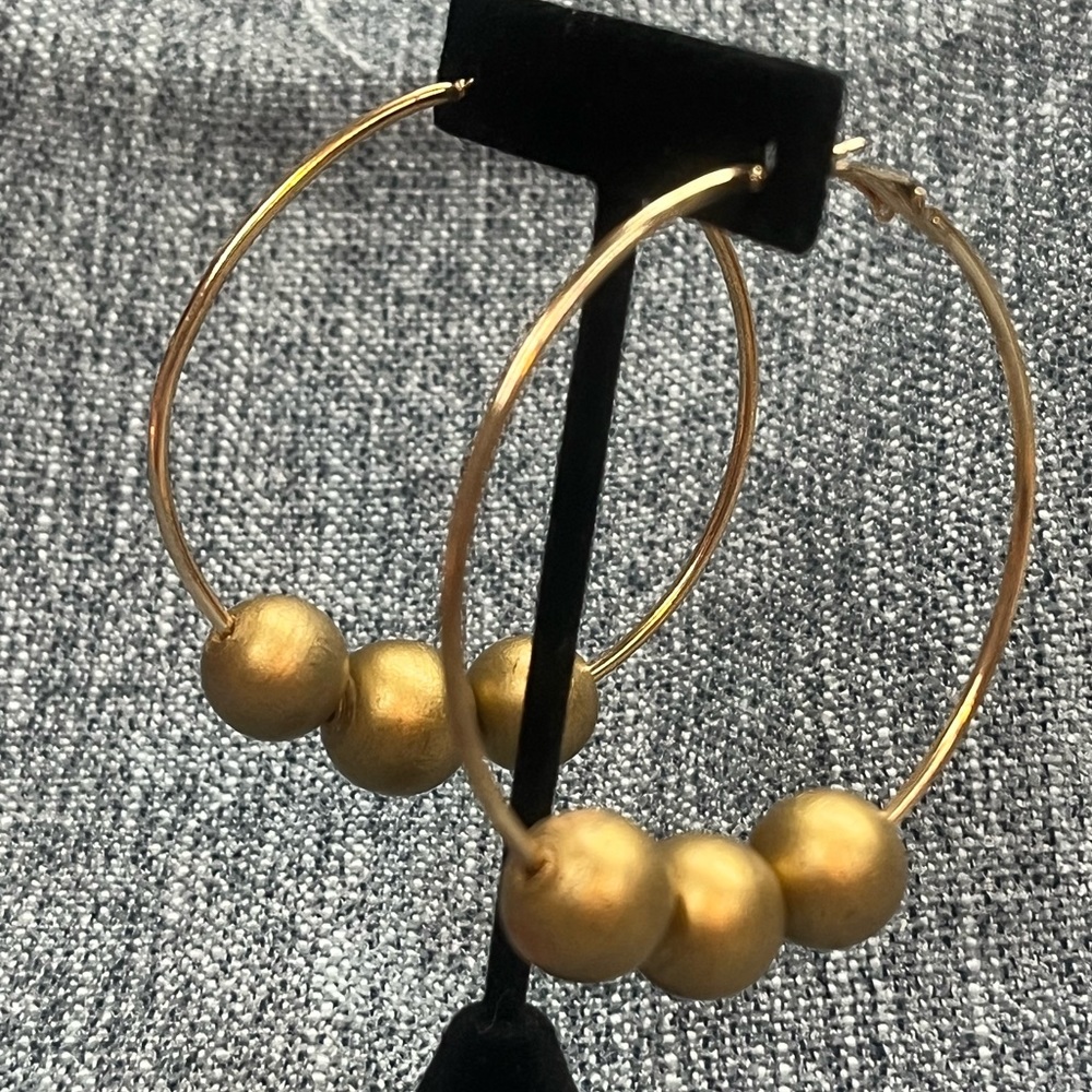Fun Hoop Earrings with Vintage Gold Wooden Beads